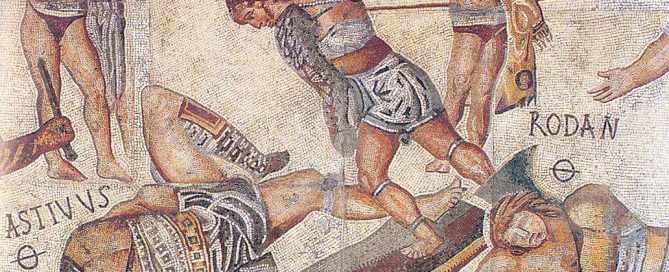 Gladiator mosaic, from the Borghese estate near Rome (200s AD)