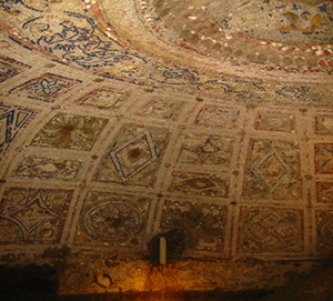 The decorated ceiling of the cave where people may have celebrated the Lupercalia, under the Palatine Hill in Rome.