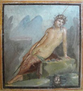 Narcissus and his pond (Third Style Roman painting from Pompeii, about 79 AD)