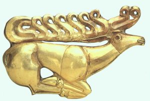 Scythian deer from about 700-500 B.C. It is made out of gold, and it's now in St. Petersburg.