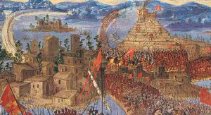 Tenochtitlan under attack (painted in the 1600s)