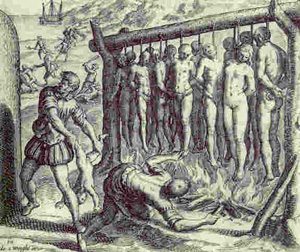 Spanish torturing the Arawak for gold